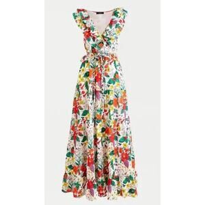 J. Crew Ruffle-Front Maxi Dress In Ratti Island Botanical Print Pockets Size 12‎